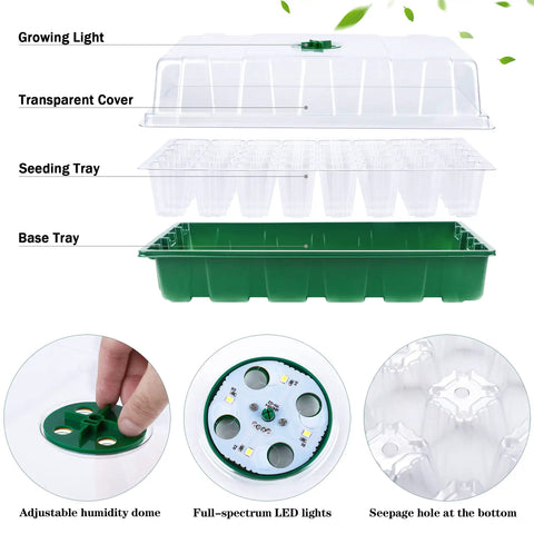 3 Pack Seed Starter Tray Kit With Grow Light Germination Trays Humidity Dome 120 Peat Pellets 3 LED Light Covers USB Cable 100 Plant Labels And 2 Garden Tools Gift To Kickstart Your Seed Starting