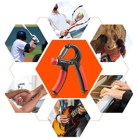 Adjustable Grip Strength Trainer With Easy Resistance Dial Hand Grip Strengthener for forearms, wrists, and fingers.