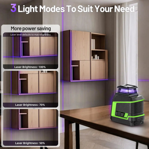 360 Degree Laser Level With Pulse Mode And Self Leveling, 165 Feet Range, Three Brightness Levels, Rechargeable Li Ion Battery, Purple Line Laser Tool For DIY Home Projects, purple laser on wall shelving