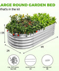 Heavy Duty Galvanized Raised Garden Bed Kit For Veggies, Oval 4 By 2 By 1.5 Feet Outdoor Planter Box, assembled with plants