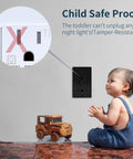 No Sweat PD20W USB Wall Outlet Featuring Bright LED Night Light Flip Switch with child safe proof design in black.