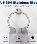2 Pack Brushed Nickel Bathroom Towel Ring Set, Rustproof 304 Stainless Steel Wall Mounted Round Towel Hanger with towel