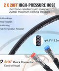 Beefed Up Hydraulic Outboard Steering Kit For Boats 150HP With Built In Two Way Lock Cylinder Includes Pump And Two 20 Ft High Strength Nylon Hoses For Single Station Single Engine Marine System image showing high-pressure nylon hose and connector features