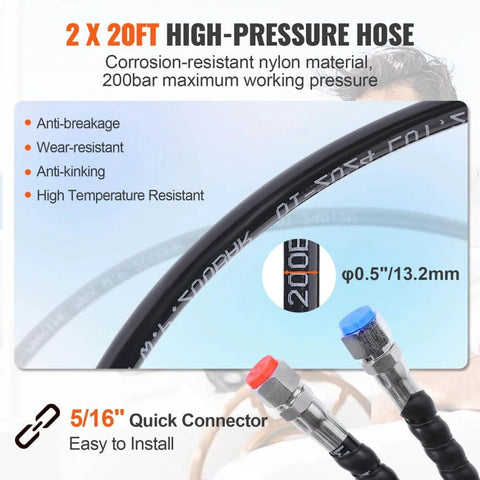 Beefed Up Hydraulic Outboard Steering Kit For Boats 150HP With Built In Two Way Lock Cylinder Includes Pump And Two 20 Ft High Strength Nylon Hoses For Single Station Single Engine Marine System image showing high-pressure nylon hose and connector features