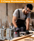 Heavy Duty 304 Stainless Steel C Clamp Set Of 2 Tiger Woodworking Clamps with wide jaws in use by a carpenter.