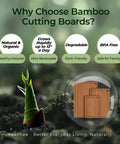 Bamboo Cutting Board Set With Deep Juice Grooves And Built In Handles displayed with eco-friendly features.