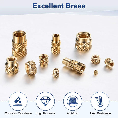 Brass Heat Set Threaded Inserts M4 X 4mm Length 6mm OD Knurled Female Metric Nuts for 3D Printing Plastic Parts Electronics DIY