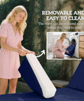 Woman removing cover from Chaise Lounge Cushions Outdoor Set Of 2 Quick Dry Fabric With Removable Covers Navy Blue 72 X 21 X 3 Inches