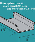 Detailed diagram of Heavy Duty Aluminum Window Screen Spline Lift Pull Tabs dimensions fitting channels over 0.23" deep.