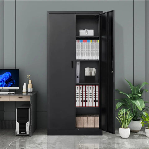 Built Like A Tank 71 Inch Tall Metal Storage Cabinet With Secure Locking Double Doors And Five Fully Adjustable Shelves In Durable Black Finish For Garage And Office