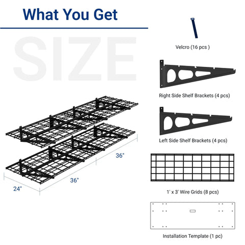 Heavy Duty Garage Wall Shelves 2 Pack 24 By 72 Inch Mounted Shelving Set Holds Up To 1400 Lbs Total Black Classic Series Durable Powder Coat Finish Beefy Built For Garage Organization And Heavy Load Storage, 24x36 wire shelves and brackets