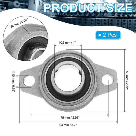 Pillow Block Bearing 1 Inch Bore 25mm Zinc Alloy Steel Mounted Flange Self Aligning Insert Bearings Pack Of 2 dimensions