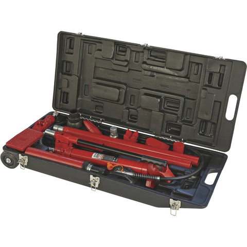 Heavy Duty 10 Ton Hydraulic Portable Ram Kit For Auto Body Repair And Frame Work 16 Piece Set in open black case
