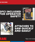 GFCI safety switch and circular saw attachment for Water Kit For Blade Roller BRWK001 Turns Your Circular Saw Into A Wet-Cut Beast For Concrete And Masonry, Reduces Dust With Water Feed, Includes GFCI Safety Switch And Easy Hookup.