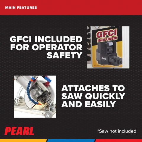 GFCI safety switch and circular saw attachment for Water Kit For Blade Roller BRWK001 Turns Your Circular Saw Into A Wet-Cut Beast For Concrete And Masonry, Reduces Dust With Water Feed, Includes GFCI Safety Switch And Easy Hookup.