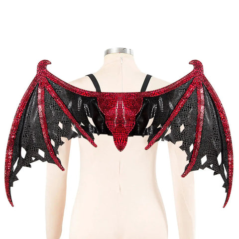 Red and black dragon wing cosplay prop on mannequin, Gold Dragon Wing Cosplay Prop For Stage Performances Lightweight Polyester Costume Accessory