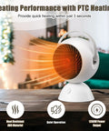 Two Pack Ceramic Space Heaters For Indoor Use 1200W Portable Electric Heaters With Overheat And Tip Over Protection Quiet Desk Heaters For Bedroom And Office Fast Heat In Seconds displaying heating performance on a desk.
