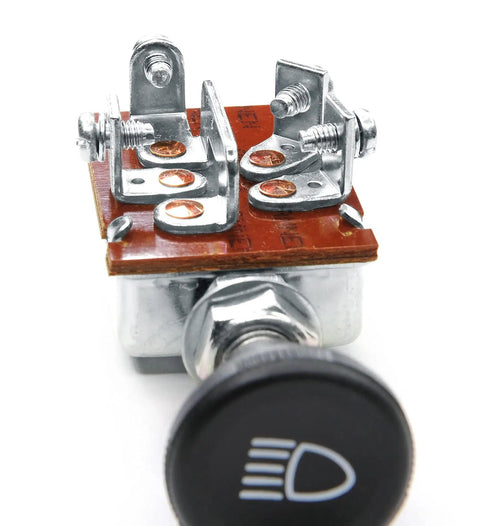Universal Two Position Push Button Headlight Switch With OFF Parking Lamp And Headlight Modes Beefed-Up Heavy Duty 12V 24V Vehicle Switch 10A At 12V And 6.6A At 24V Fits Cars Trucks Buses Tractors AM 710C, rear terminals