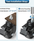 Heavy Duty 3 Inch Swivel Caster Wheels With Half Inch Diameter, 13 TPI, 1 Inch Threaded Stem, Brake, Low Profile Design