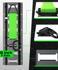 E Track Tie Down Rail Kit 4 Pack 16 Inch Rails With 12 Ft Ratchet Straps O Rings Tie Offs Storage Bag For Trailers Vans Trucks And Garages Heavy Duty Cargo Securement featuring close-up details of green strap and black rail.