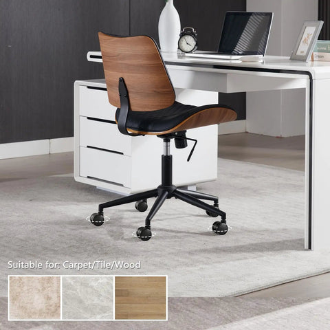 Armless Office Chair With Wheels For Home Office, Adjustable Height, PU Leather Mid Back, 360 Degree Swivel Desk Chair in modern workspace