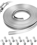 Beefy Heavy Duty 304 Stainless Steel Hose Clamp Band Kit Cut To Fit DIY Length 32.81 Ft With 12 Fasteners Large Adjustable Clamp