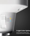 Close-up of LED Garage Light With Multiple Adjustable Panels, E26 Base, showing 3 light color options switch: 3000K, 4000K, 5000K.