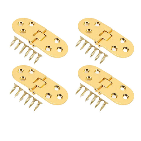 Set Of Four 180 Degree Flap Hinge 0.09 Inch Thick Zinc Alloy Heavy Duty Folding Flip Top Hinge in gold with screws shown