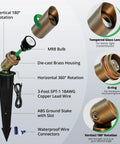 Diagram of Solid Brass Landscape Spotlight With Low Voltage 12V AC DC Outdoor Uplight For Garden Patio And Trees featuring components.