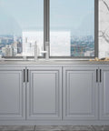 Modern kitchen with cabinets featuring 10 Pack Five Inch Matte Black Cabinet Handles Knurled Drawer Pulls for a sleek upgrade