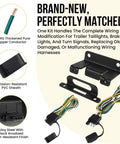 Built Like A Tank Four Way Flat Trailer Wiring Harness And Bracket Set With Dust Caps 16 Gauge Vehicle Side. Wiring kit with PVC sheath and alloy steel bracket.