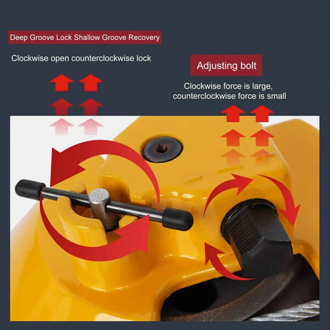 Close-up of adjusting bolt and lock mechanism on the Shop Ready Heavy Duty Spring Balancer Reel For Factory Assembly Lines.