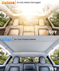 2-pack gray sunshade roof cover for Tesla Model Y panoramic glass roof, installed interior view