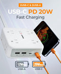 12 In 1 Power Strip With Surge Protection Boasts Eight Ac Outlets And Four Usb Ports Connected To A Five Foot Extension Cord With Flat Head Design Plug Away Hassle Free On This Heavy Duty Workhorse Adapter with USB-C and USB-A ports.