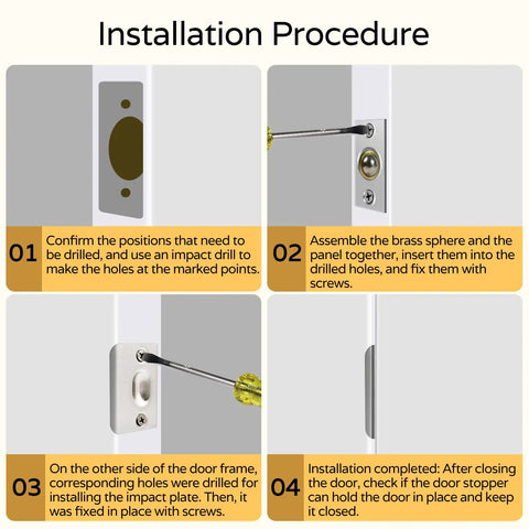 Installation steps for Two Pack Adjustable Closet Door Ball Catch Set With Spring Loaded Copper Mechanism