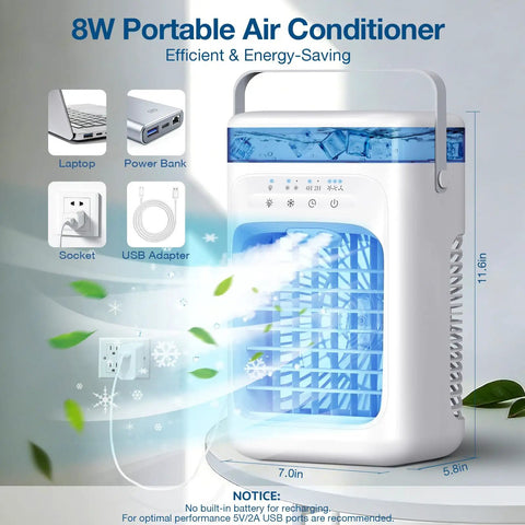 Three In One Portable Air Conditioner Humidifier And Ice Fan With Timer For Quick Chill Three Speed Settings Two Mist Modes