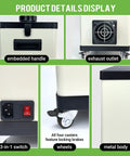 Details of Laser Fume Extractor For Engraving And Cutting, High CFM Smoke Purifier With HEPA And Carbon Filter, showing handle, outlet, switch.