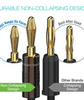 Banana Plugs 24K Gold Plated, 12 Pairs Closed Screw Speaker Plug Connectors for Speaker Wire, Wall Plates, Home Theater, AV Receivers, Amplifiers and Sound Systems, Easy Install with Secure Fit and Crystal Clear Audio, non-collapsing design