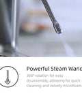 Close-up of the powerful steam wand from the Top Shelf 20 Bar Semi Automatic Espresso Machine with a 360° rotation feature.