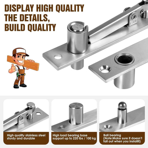 Display of Beefy Pivot Hinge Kit With 200 Lb Capacity For Secret Bookcase Doors And Concealed Side Mount Hardware features.