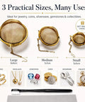 Slick All In One Jewelry Cleaning Kit Featuring Three Stainless Steel Ultrasonic Baskets, large, medium, and small steel baskets.