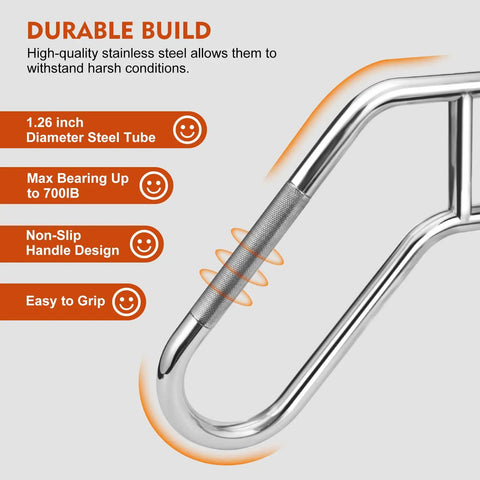 Top Shelf 304 Stainless Steel Handrails For Outdoor Steps Wall Mount Hella Tough, 1.26 inch tube with non-slip grip.
