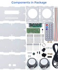 DIY Bluetooth Speaker Kit With USB Mini Stereo Amplifier Soldering Kit LED Lights Transparent Case components shown.