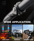 Whip Light Mount And Flag Bracket For UTVs Heavy Duty CNC Aluminum 360 Degree Adjustable Mount on roll bar with applications.
