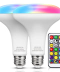 BR30 Color Changing LED Flood Light Bulbs 12W 1050lm RGB Warm White Cool White Dimmable With Remote Control, E26 Base 2 Pack