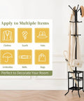 Freestanding Coat Rack With Umbrella Holder Twelve Hooks Three Tier Metal Coat Tree For Entryway Living Room Or Office