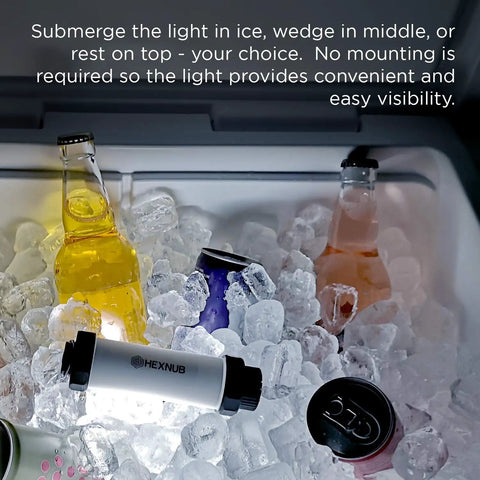 Cooler Box Light Waterproof Rechargeable LED For Outdoor Use Fits Yeti RTIC Orca And Other Top Coolers, illuminating ice.