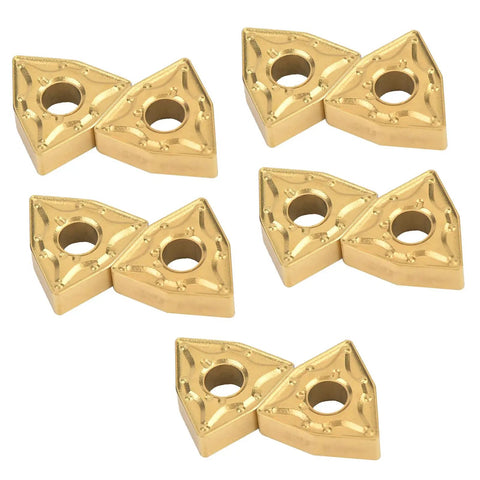 10 Pack WNMG 432 Carbide Insert Blades For CNC Lathe Turning, shown in a cluster arrangement, beefy high density coated inserts.