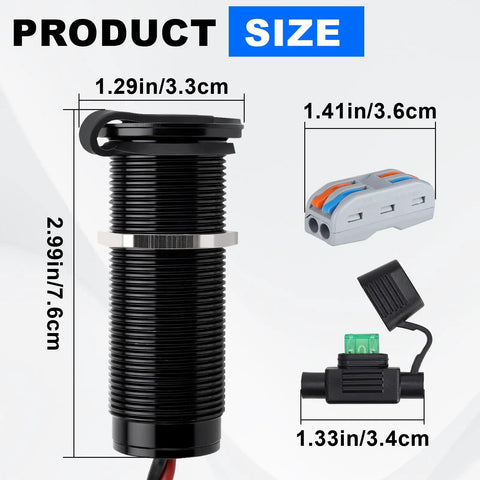 Upgraded 12V Power Adapter For Starlink Mini dimensions with plug and connector components