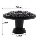 Side view of 8 Pack Black Vintage Dresser Drawer Knobs Pulls For Cabinets And Cupboards With 1.25 Inch Single Hole Hardware Zinc Alloy Handle Set Includes 16 Screws In Two Lengths 25mm And 40mm, showing dimensions.